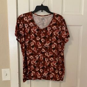 Croft & Barrow Classic Tee Brown Floral Short Sleeve Top XXL